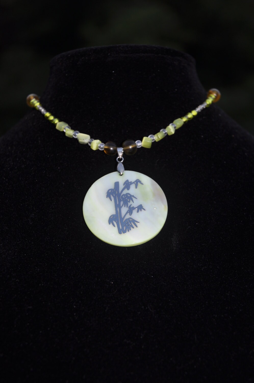 Multicolor - Handcrafted German Silver Pendant Bamboo Necklace with Blue Beads main image 1