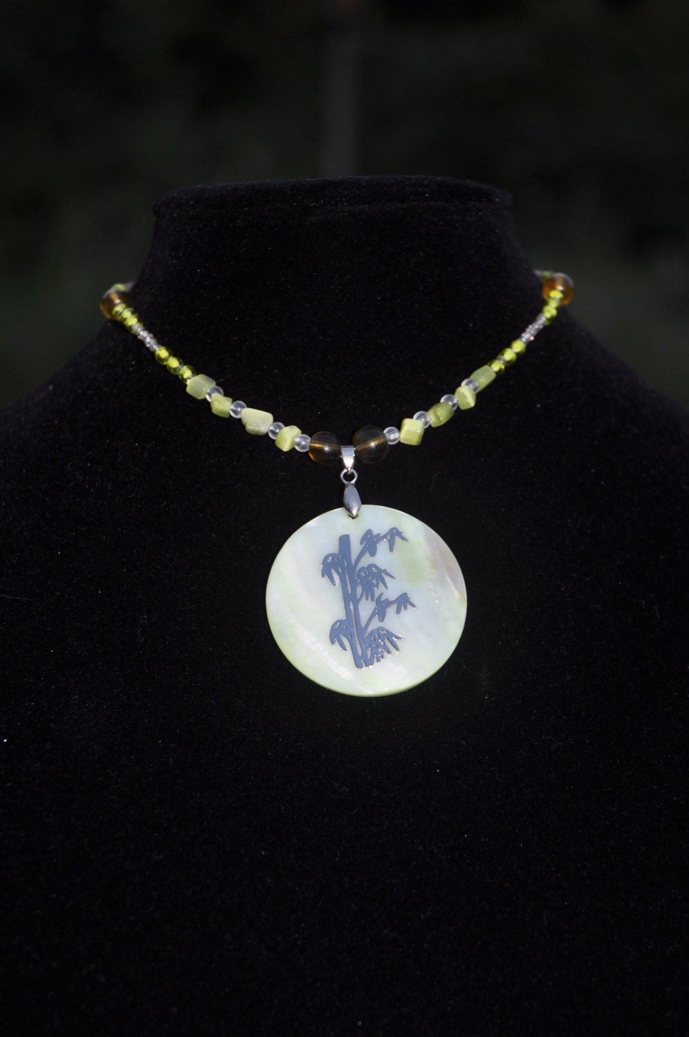 Multicolor - Handcrafted German Silver Pendant Bamboo Necklace with Blue Beads
