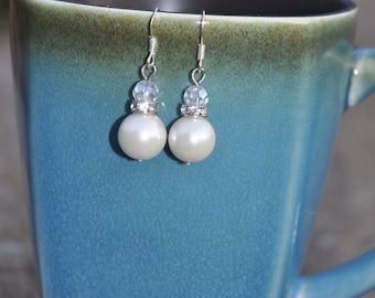 White Pearl Dangle Earrings