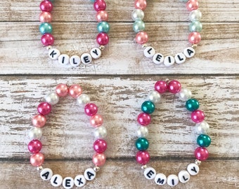 Kids Personalized Pearl Bracelet, Personalized Bracelet For Girls, Childrens Jewelry, Girl Toddler Beaded Stretch Bracelet, Baby Bracelets