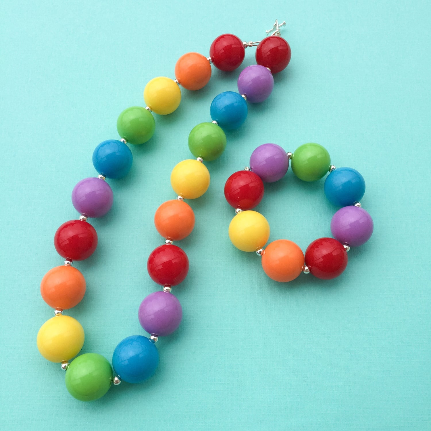 Rainbow Bubblegum Necklace Rainbow Necklace Rain Bow Chunky Etsy