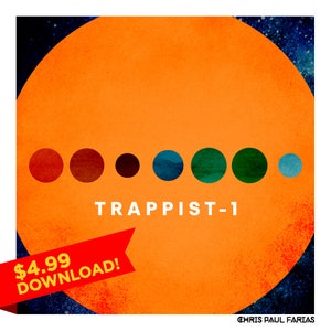 TRAPPIST-1 and Its Planets | Space Art | Science Gift | Astronomy Gift | 8x8 Illustration