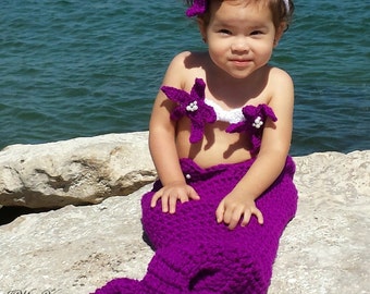 Purple Mermaid Crochet photo prop set, Newborn to teen,Photography Outfit, Handmaid Boutique, mermaid Costume