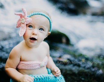 Mermaid crochet, Aqua Mermaid Crochet photo prop set, Newborn to teen,Photography Outfit, Handmaid Boutique, mermaid Costume
