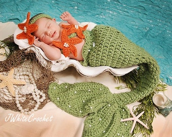 Leaf Green Mermaid Crochet photo prop set, Newborn to teen,Photography Outfit, Handmaid Boutique, mermaid Costume