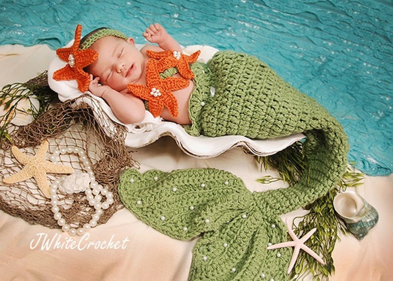 Handmaid Boutique Leaf Green Mermaid Crochet photo prop set Newborn to teen,Photography Outfit mermaid Costume