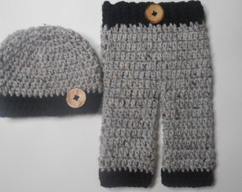 Crochet baby set, Beanie and pant, Crochet newsboy hat , crochet baby boy hat and pant for photo prop