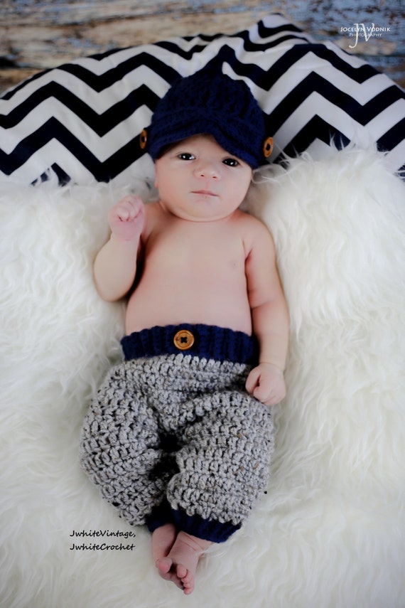 Crochet Baby Set, Cap and Pant, Crochet Newsboy Hat Crochet Baby