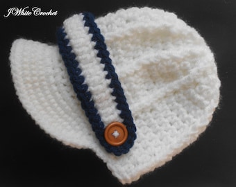 White/Navy Newborn baby hat, Crochet newsboy hat , and 74 colors to choose,crochet baby boy hat for photo prop