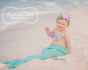 Aqua Mermaid Crochet photo prop set, Newborn to teen,Photography Outfit, Handmaid Boutique, mermaid Costume