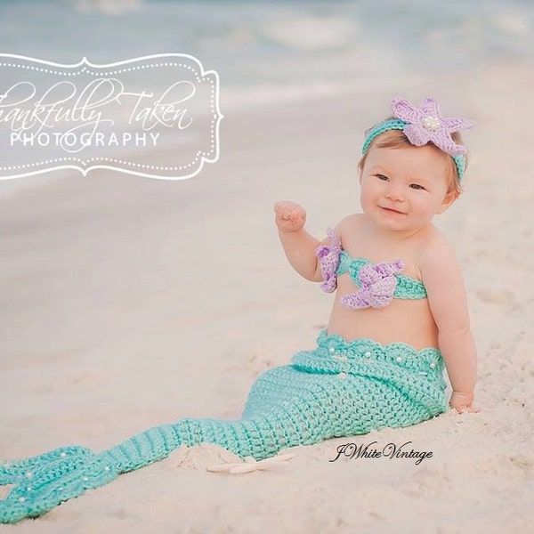 Aqua Mermaid Crochet photo prop set, Newborn to teen,Photography Outfit, Handmaid Boutique, mermaid Costume