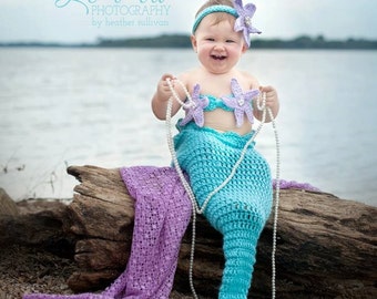 Aqua Mermaid Crochet photo prop set, Newborn to teen,Photography Outfit, Handmaid Boutique, mermaid Costume
