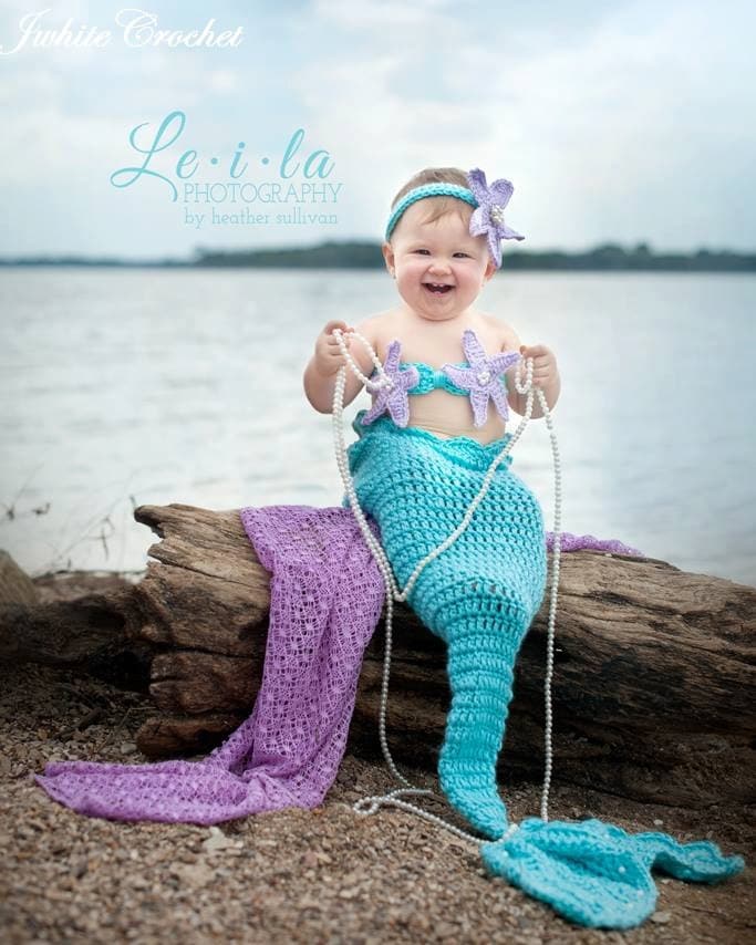 Aqua Mermaid Crochet Photo Prop Set, Newborn to Teen,photography