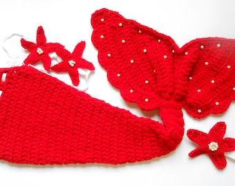 Cherry crochet mermaid, Mermaid Crochet photo prop set, crochet mermaid set,Newborn ,Photography Outfit, Handmaid Boutique, mermaid Costume