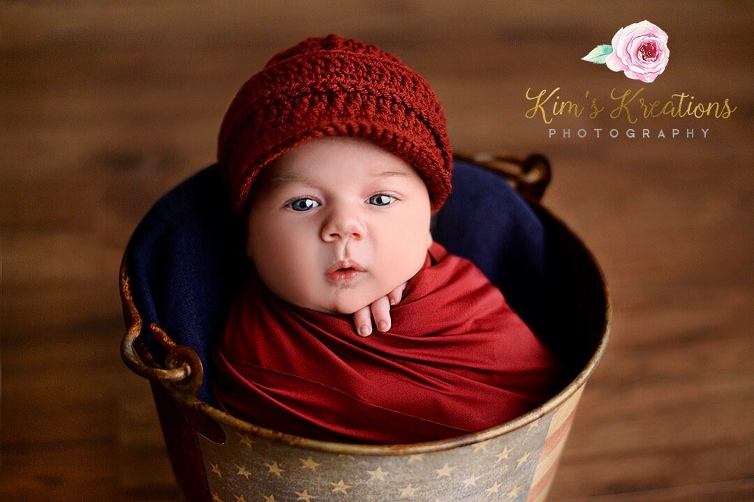 Newborn Baby Hat Crochet Newsboy Hat in Burgundy Color and Etsy