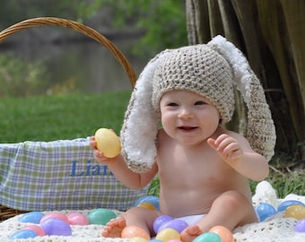 Crochet Bunny hat in oatmeal color,  or 7 colors to choose , without diaper cover,with Big and Fluffy ears