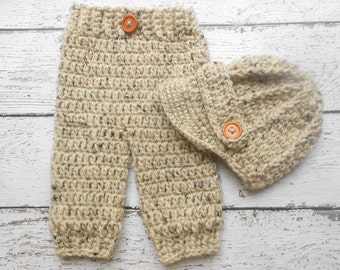 Crochet baby set, cap and pant, Crochet newsboy hat , crochet baby boy hat and pant for photo prop