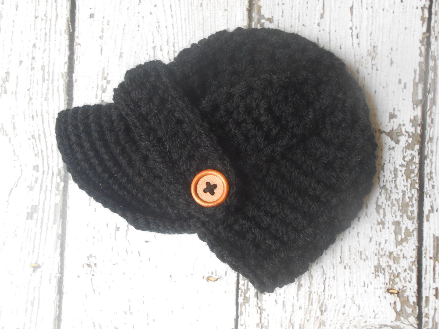 Black Slouchy with a Brim OSFM premade crochet newsboy handmade Crochet PATTERN - Crochet Slouchy Newsboy Hat Pattern – Posh  main image 2