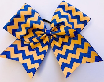 Royal Blue and Gold Cheer Bow, Blue and Gold Cheer Bow, Glitter Cheer Bow, Chevron Cheer Bow, Large Cheer Bow