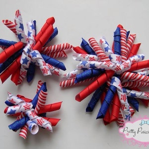 4th of July Hair Bow, Patriotic Hair Bow, 4th of July Corkscrew Bow, Glitter hair bow, Red White and Blue Hair Bow, 4th of July Bow,