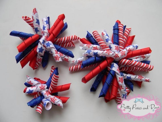 4th of July Hair Bow, Patriotic Hair Bow, 4th of July Corkscrew Bow, Glitter hair bow, Red White and Blue Hair Bow, 4th of July Bow,