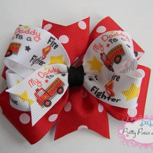 My Daddy Is A Fire Fighter Hair Bow, Fire Truck Hair Bow, Fire Fighter Hair Bow, Fire Fighter Bow