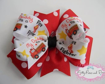 My Daddy Is A Fire Fighter Hair Bow, Fire Truck Hair Bow, Fire Fighter Hair Bow, Fire Fighter Bow