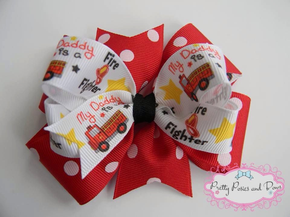 My Daddy Is A Fire Fighter Hair Bow, Fire Truck Hair Bow, Fire Fighter Hair Bow, Fire Fighter Bow