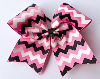 Pink and Black Cheer Bow, Pink Chevron Cheer Bow, Pink Black and White Cheer Bow
