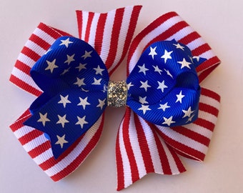 Patriotic Hair Bow, 4th of July Bow, Patriotic Bow, Flag Hair Bow, USA Hair Bow, Flag Bow