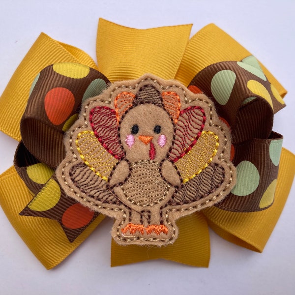 Fall Hair Bow, Autumn Hair Bow, Thanksgiving Hair Bow, Turkey Hair Bow