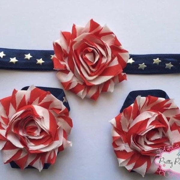 4th of July Headband, 4th of July Barefoot Sandals, Patriotic Headband, Baby Barefoot Sandals, Elastic headband