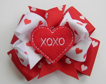 Valentine Hair Bow, Valentines Hair Bow, Heart Hair Bow, Red Hair Bow, Valentines Day, Valentine Bow