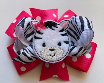 Zebra Hair Bow, Pink Zebra Hair Bow, Zebra Bow, Zebra Felt Clip