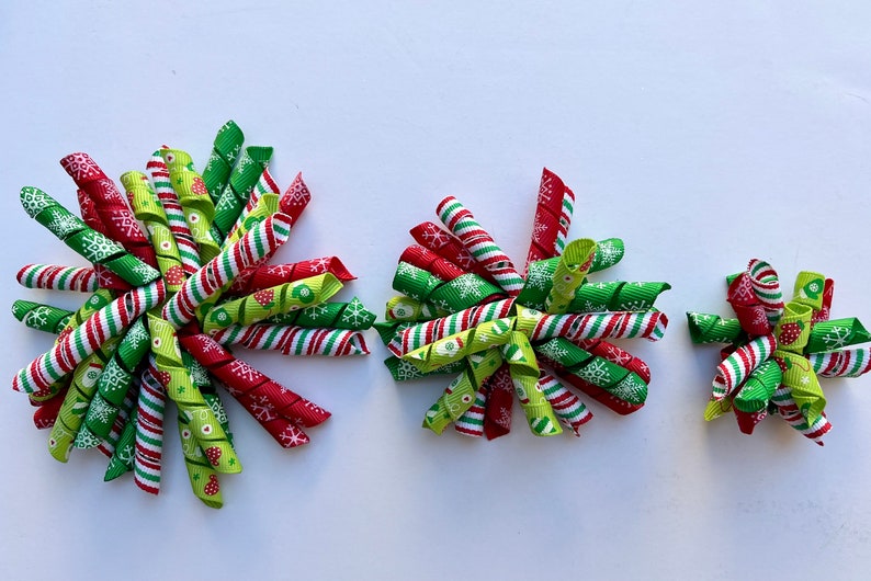 Christmas Hair Bow, Christmas Bow, Red and Green Hair Bows, Christmas Corkscrew Hair Bow, 4 inch Hair Bows, 3 inch Hair Bows, 2 inch Hair Bo image 2
