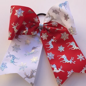 Christmas Cheer Bow, Large Christmas Bow, Snowflake Bow, Snowflake Cheer Bow