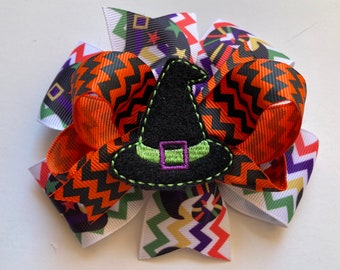 Witch Hair Bow, Witch Bow, Halloween Hair Bow, Halloween Bow, Hair Bow, Orange and Black Hair Bow