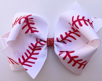 Baseball Hair Bow, Baseball Bow, Baseball Clip, 3 inch Baseball Hair Bow, Baseball Fan