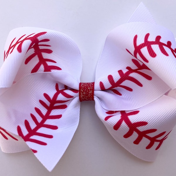 Baseball Hair Bow, Baseball Bow, Basebal Clip, 3 inch Baseball Hair Bow