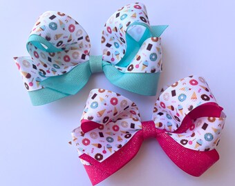 Ice Cream Hair Bow, Icecream Bow, Candy Hair Bow, Donut Hair Bow, Treats Hair Bow, Summertime Hair Bow, Icecream Party Bow, Pink Bow