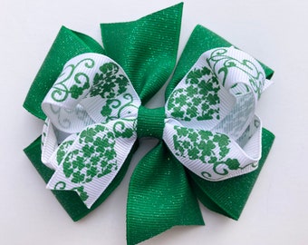 Shamrock Hair Bow, St Patricks Hair Bow, St Pattys Day Hair Bow, Green Hair Bow