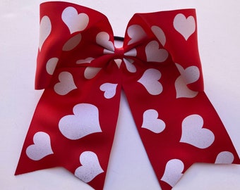 Heart Cheer Bow, Valentine Cheer Bow, Red Cheer Bow, Large Valentine Hair Bow, Red Hair Bow