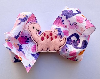 Pink and Purple Dinosaur Hair Bow, Dinosaur Hair Bow, Dinosaur Bow, Dinosaurs, Dinosaur Gift, Pink Dinosaur, Dinosaur Party, Girl Dinosaur