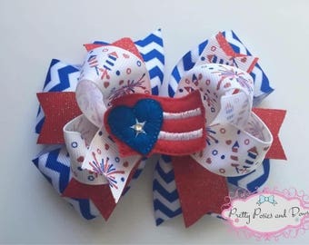 Firecracker Hair Clippie Felt Hair Clip Toddler Barrette Little Girl Bows Hair Accessories Fourth Of July Holiday Bow