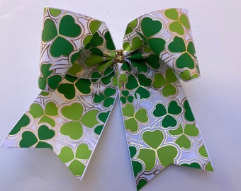 Shamrock Cheer Bow, St Patricks Cheer Bow, Shamrock Hair Bow, St Patricks Day Hair Bow, Large Green Hair Bow