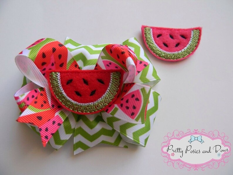 Watermelon Hair Bow, Watermelon Bow, Summer Hair Bow, Red Watermelon, Pink Watermelon, Girl Gift, Summer Photo Prop image 1