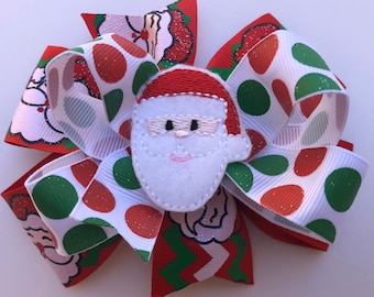 1pc Christmas Gift Stocking Filler  Santa Glitter Hair Bows Bobble 5.25”
