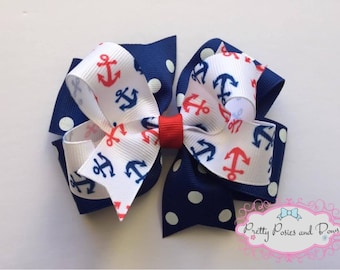 Bleu marine & rayure blanche oversize nautical sailor hair bow clip