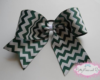 Green and White Cheer Bow, Hunter Green Cheer Bow, Dark Green Cheer Bow, Chevron Cheer Bow, Competition Cheer Bow, Cheerleading, Cheerleader