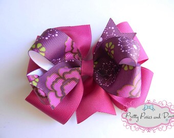 Fuschia Layer Hair Bow, Purple Hair Bow, 4 inch Hair Bow